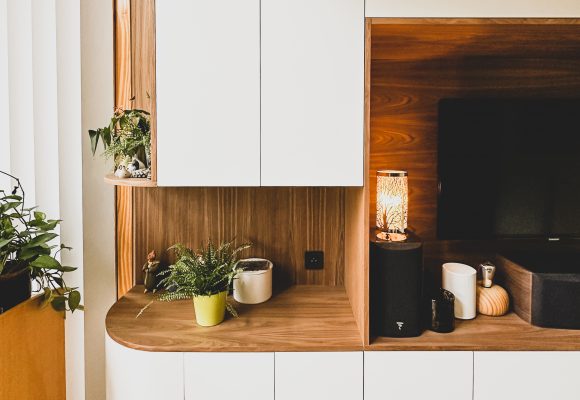 MeubleTV blanc et noyer