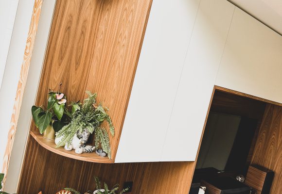 MeubleTV blanc et noyer