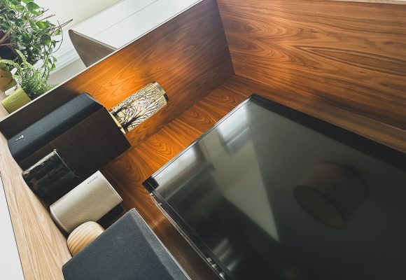 MeubleTV blanc et noyer