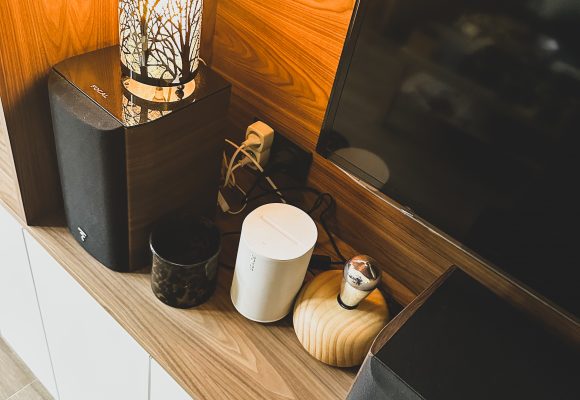 MeubleTV blanc et noyer